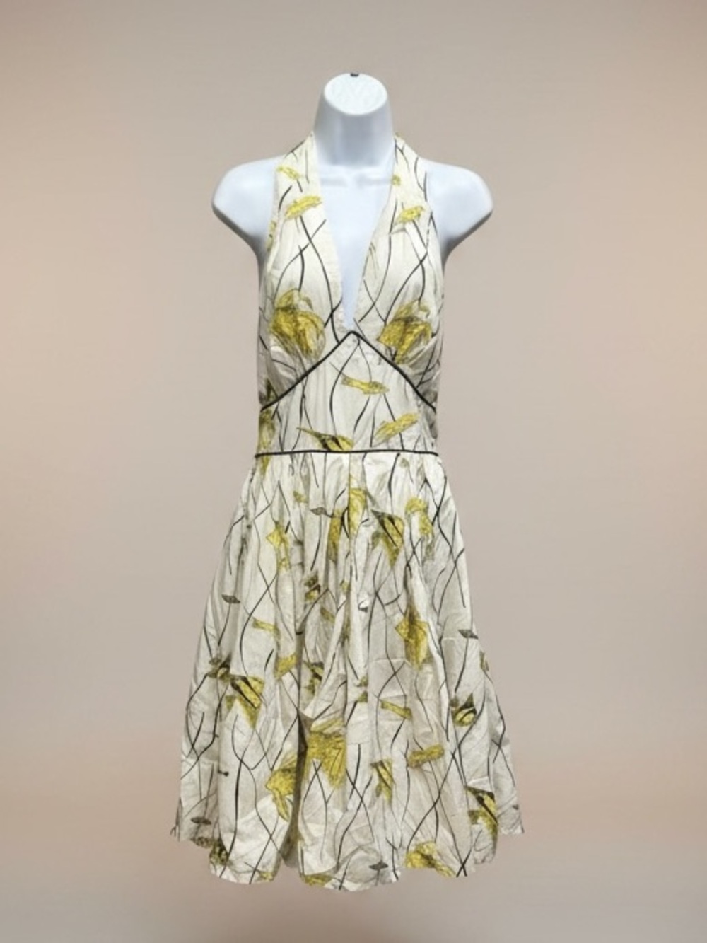 Fever London White Halter Dress with Yellow Floral Print